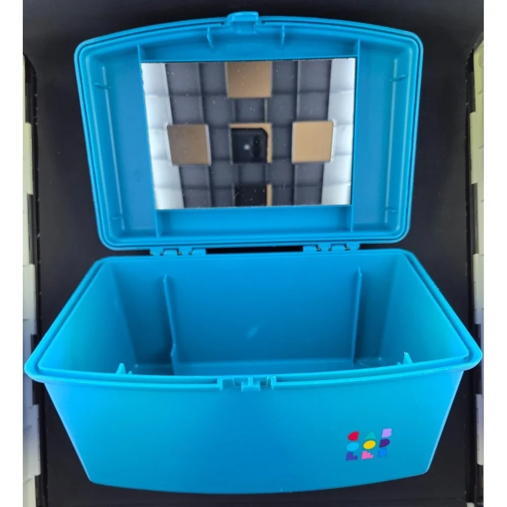 NICE! Vintage Caboodles Case Mirror Teal Blue #2720 USA 1990s Makeup Travel Box